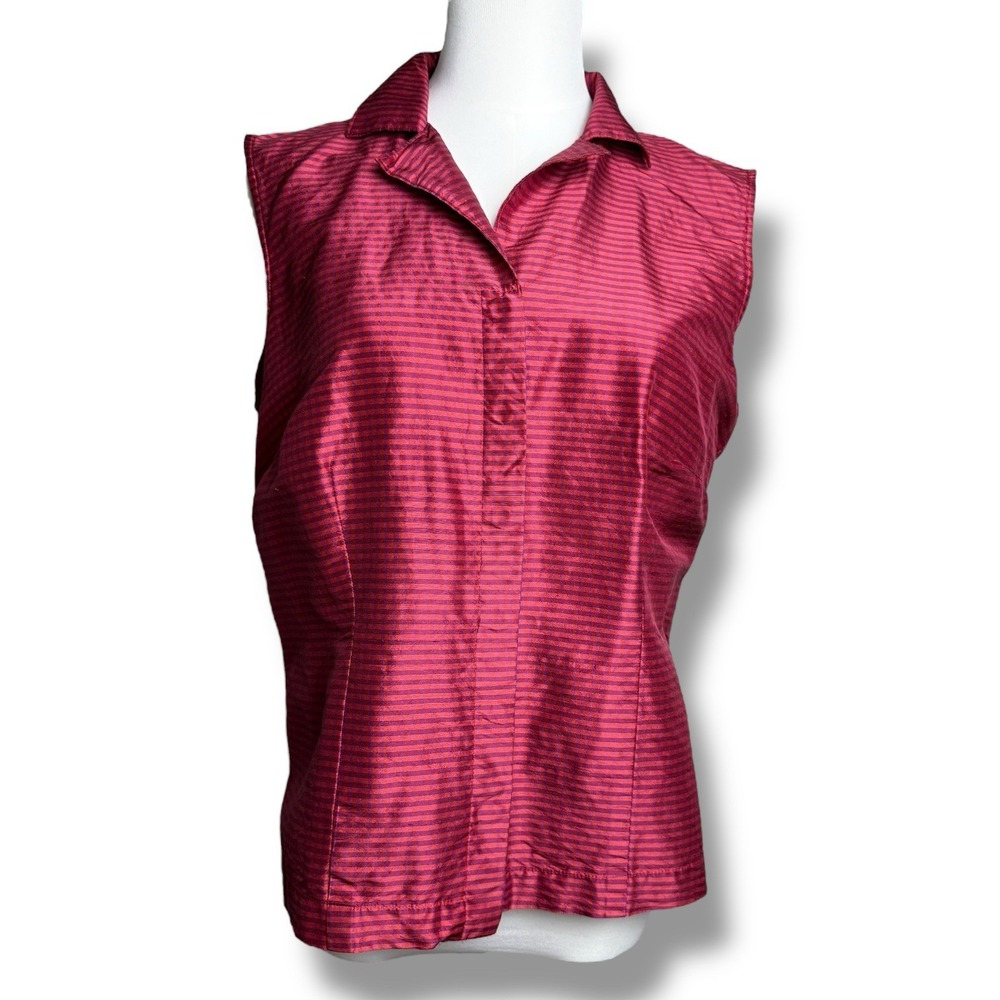 Vintage CLIO Silk Plaid Collared Sleeveless Blouse‎ Women's Size 10 Artsy Career - Picture 2 of 16